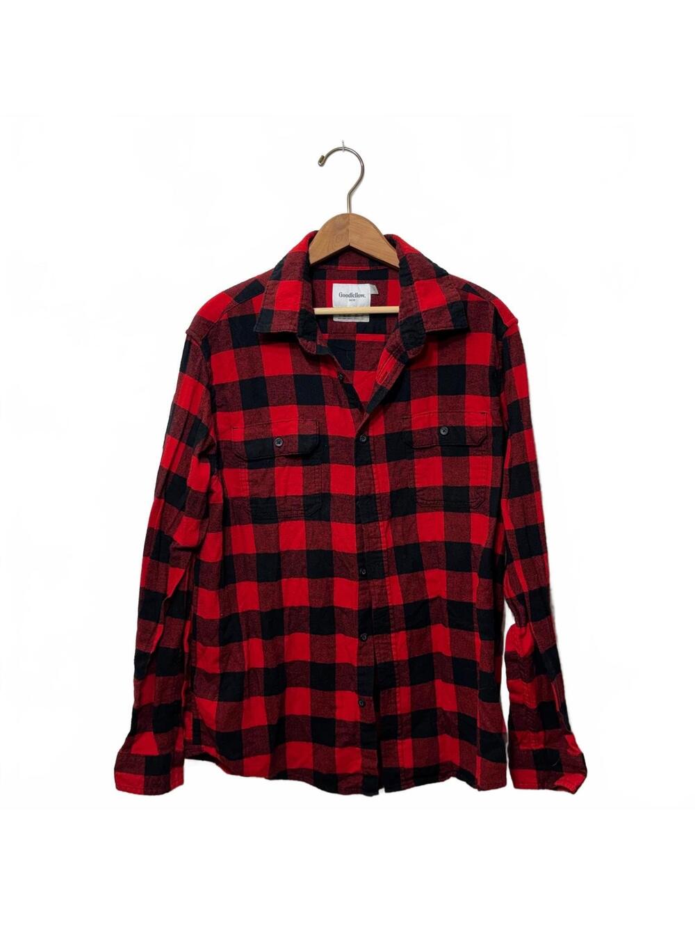 Goodfellow & Co Red Black Buffalo Plaid Flannel Shirt Men's L